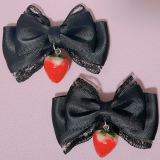 【即納】ののりぼん / ミニリボン いちごチャーム ブラック（NON003）