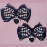 ののりぼん / チャーム付きミニリボン ブラック×ギンガムチェック