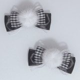 ののりぼん / ファー付きリボン ブラック×ギンガムチェック