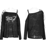 PUNK RAVE (fantas) / Punk Loose Off Shoulder Print Long Sleeve T-shirt